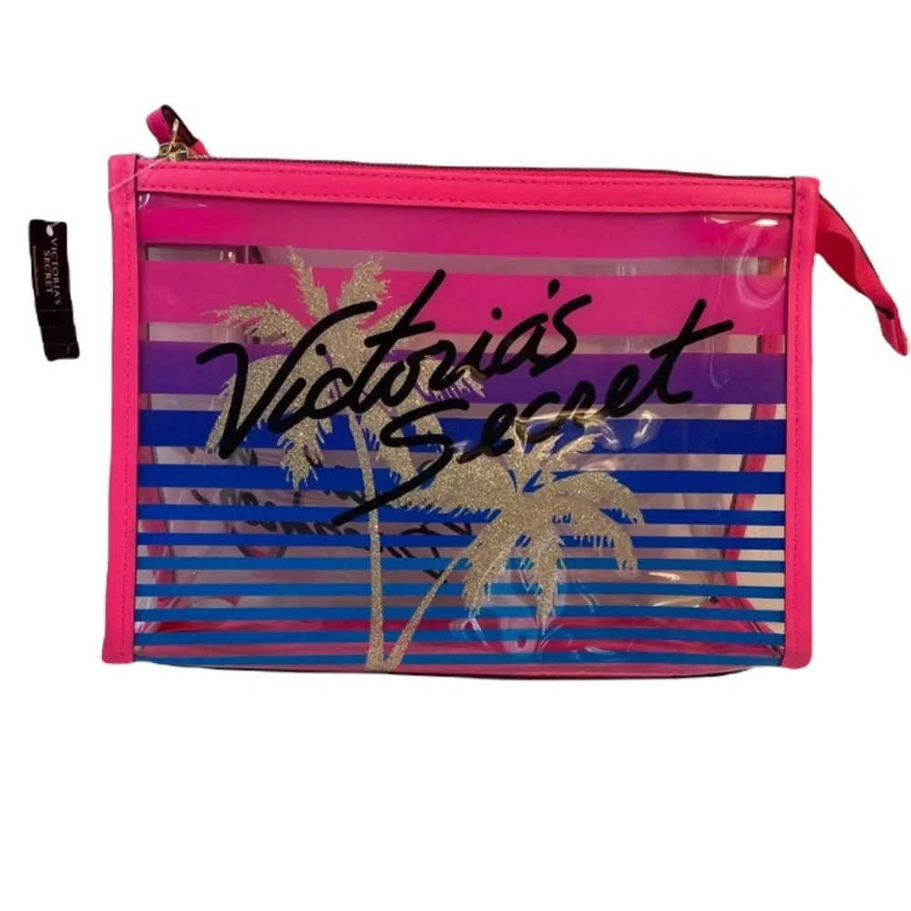 Victoria’s Secret Wristlet Zipper Bag Clear View Special Limited Palm Tree Pink